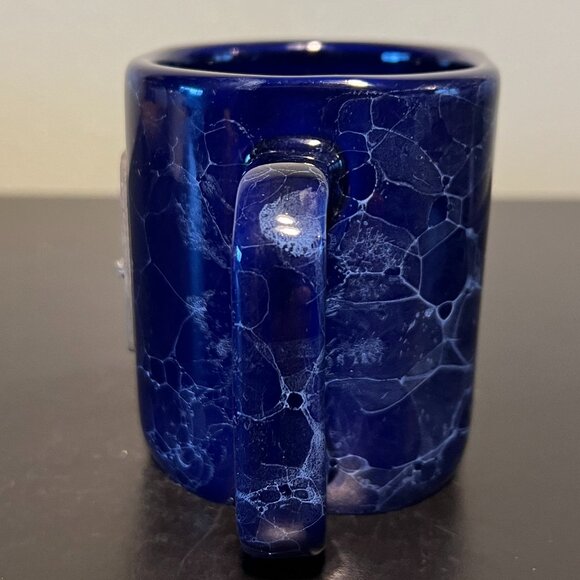 Cobalt Blue Bubble Glaze Marbleized Mug ~ Pewter Medallion w/ Moose  ~ LINYI - Picture 9 of 13